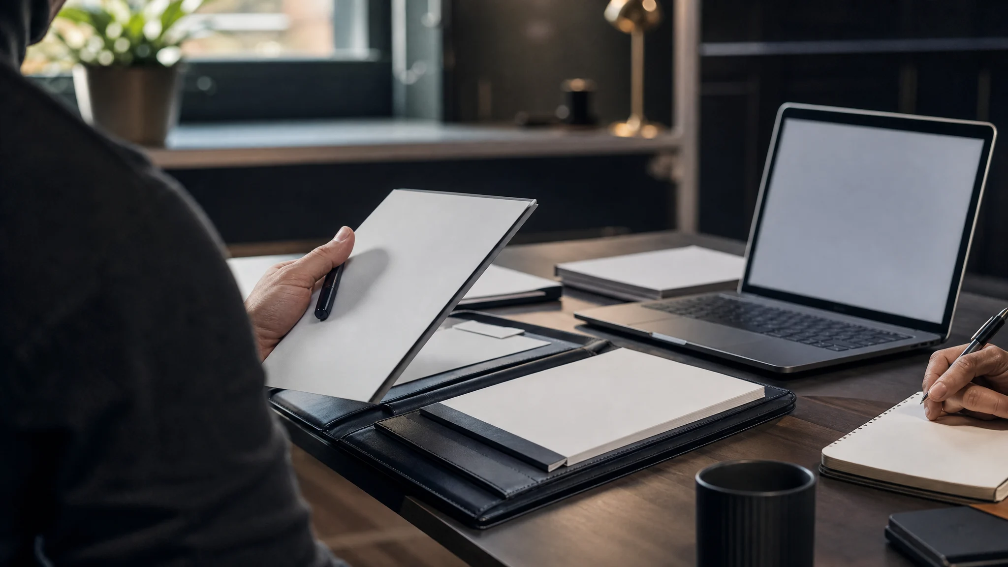 Founder reviewing SaaS sale readiness notes in a focused business planning setting