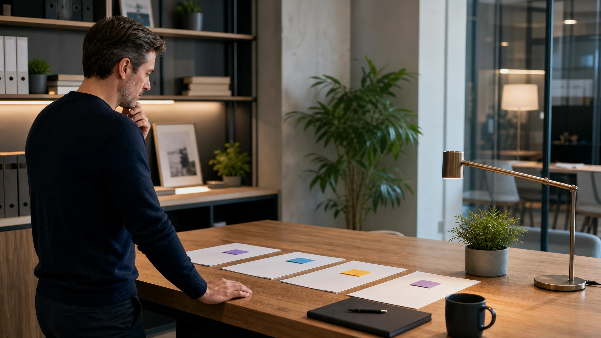Founder reviewing an exit planning worksheet in a calm business setting