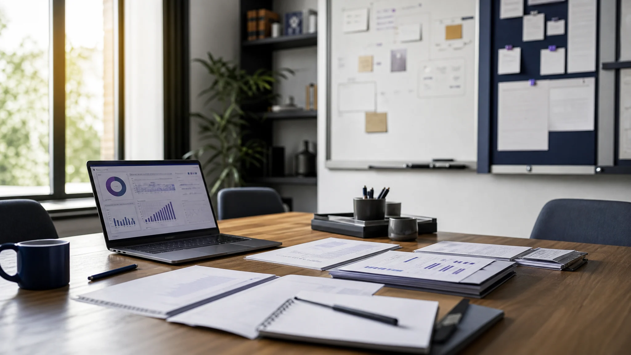 Founder reviewing business sale readiness materials and valuation notes in a calm office setting