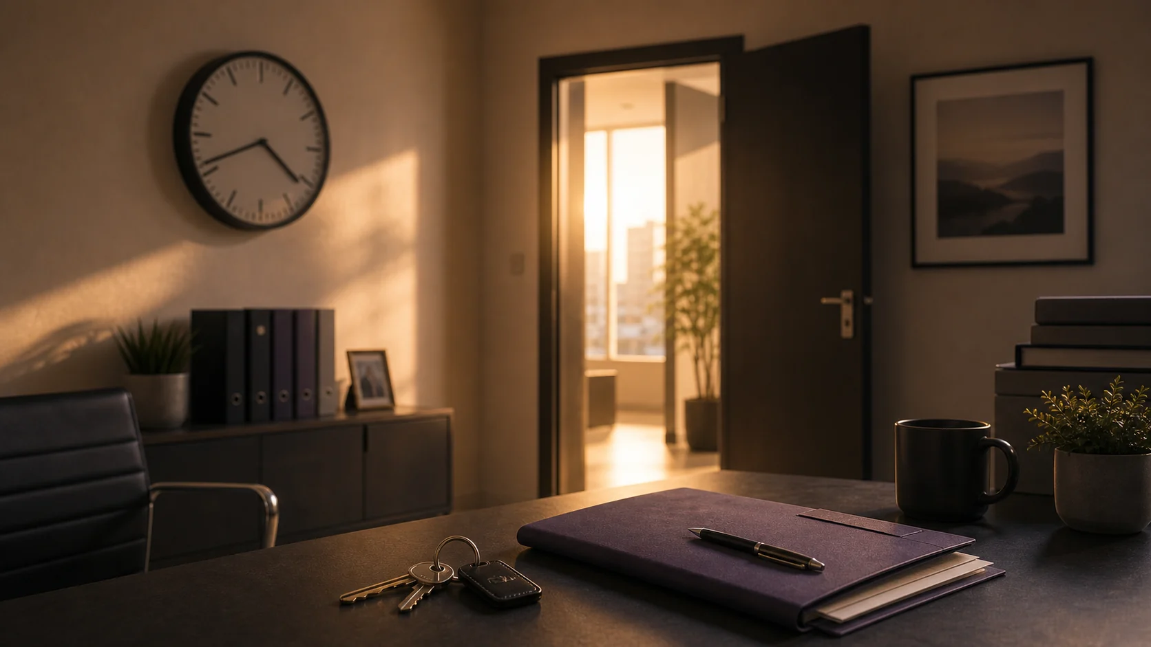 Clock keys and transition folder suggesting it is time to sell