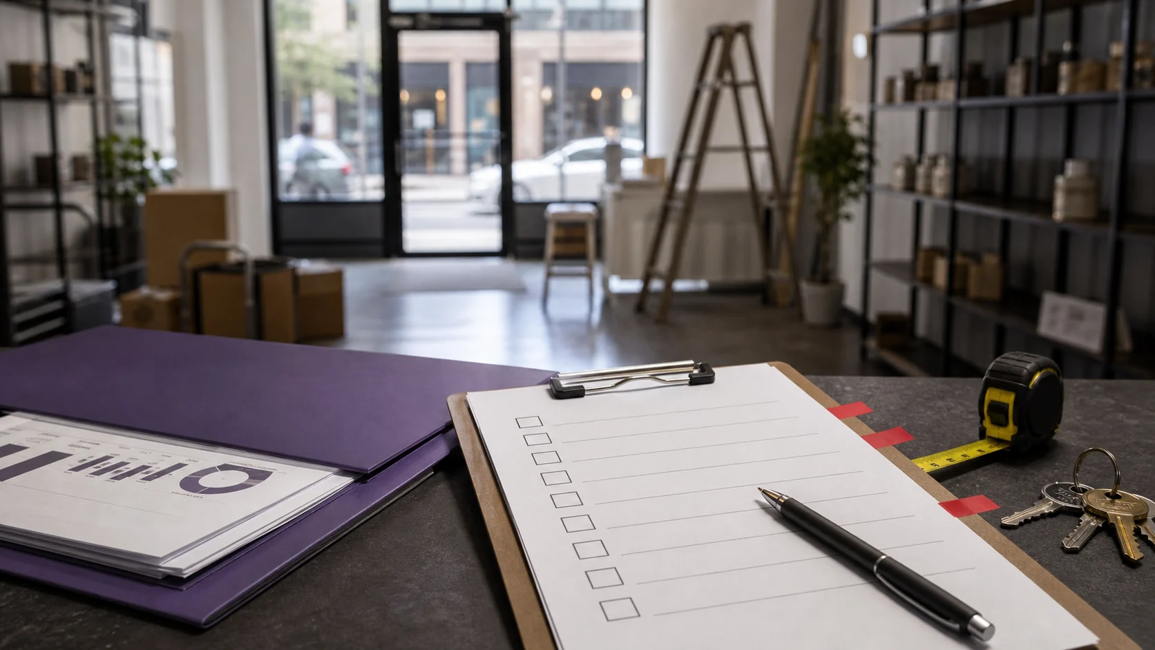 Site inspection clipboard with red flags for business buying mistakes